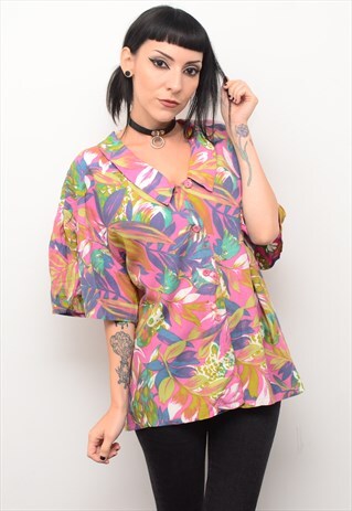 VINTAGE 90'S COLOURFUL FLORAL PATTERNED SLOUCHY SHIRT