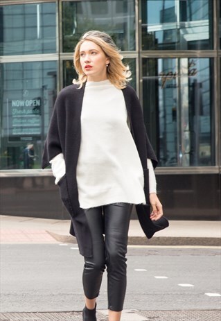 CAPE SLEEVES WOOL KNITTED COAT