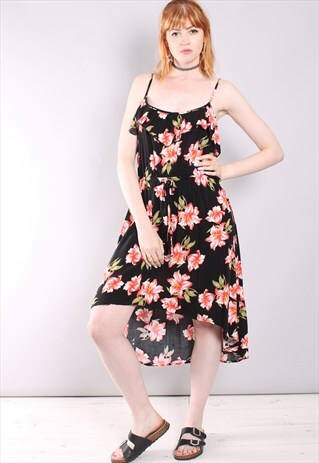 VINTAGE 90S HAWAIIAN RUFFLE EDGE DROPPED HEM MIDI DRESS