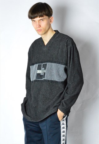 VINTAGE 90S GREY GRUNGE V-NECK JUMPER