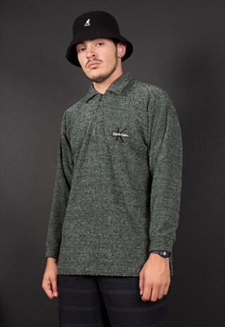 VINTAGE GREEN SPELL OUT 1/4 ZIP CK FLEECE