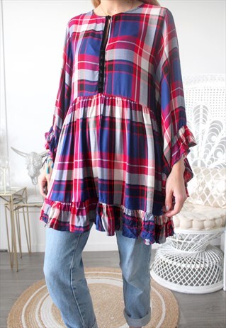 TUNIC LOOSE PRINTED TILES SLEEVED LOOSE FRINGES