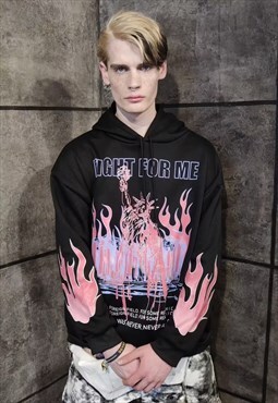 flame print hoodie American liberty pullover in black