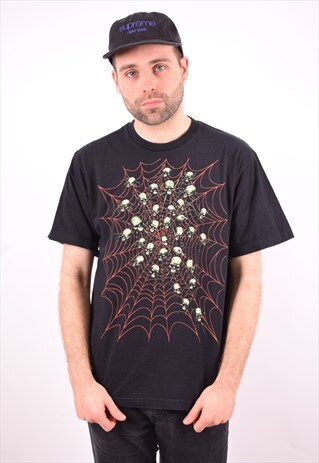 MENS VINTAGE T-SHIRT TOP LARGE BLACK 90'S
