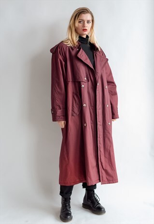 VINTAGE 80S OVERSIZED BURGUNDY TRENCH COAT