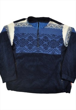 Vintage Fleece 1/4 Zip Retro Pattern Blue XL