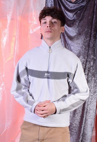 VINTAGE HELLY HANSEN WHITE AND GREY FLEECE JUMPER