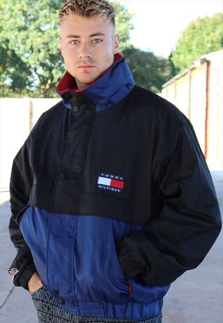 RARE BLUE BLACK AND RED TOMMY HILFIGER FLEECE LINED JACKET