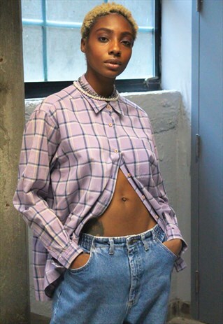 VINTAGE PURPLE CHECK PLAID BUTTON DOWN SHIRT 90S