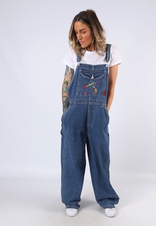 DENIM DUNGAREES LOONEY TUNES WIDE TALL LENGTH UK 16 (CEH)