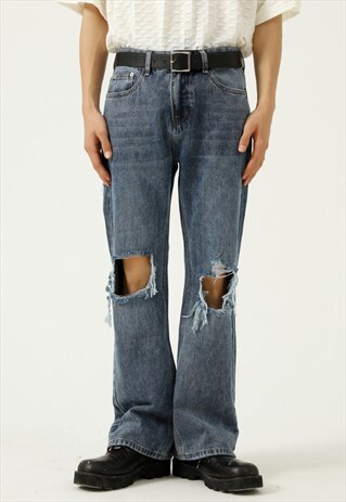 KALODIS VINTAGE MEN'S LOOSE-FITTING RIPPED JEANS