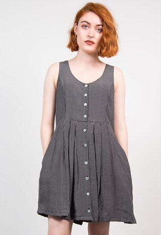 90'S BLACK CHECK GRUNGE SLEEVELESS DRESS