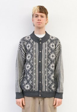 ALCIONE Vintage L Men's Wool Blend Jacket Sweater Button Up