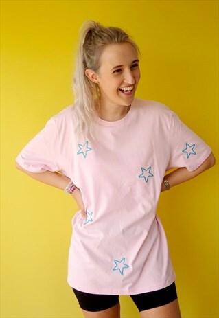 T-SHIRT IN PINK WITH STAR EMBROIDERY