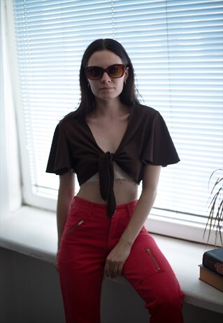 VINTAGE 70'S BROWN CROPPED HALTER TOP