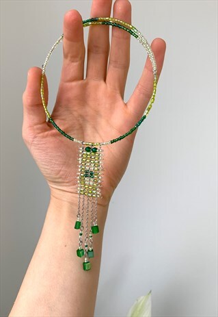 RARE VINTAGE 90S Y2K GLASS BEAD PENDANT CHOKER NECKLACE