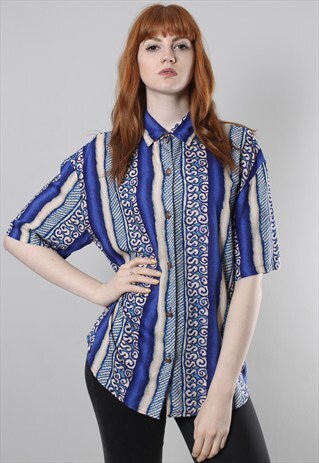 VINTAGE 80S STRIPE PATTERNED SHIRT TOP