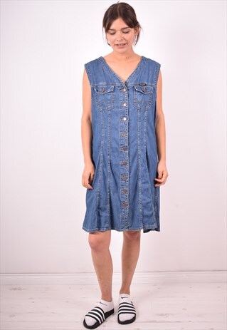 WRANGLER WOMENS VINTAGE DENIM DRESS XL BLUE 90S