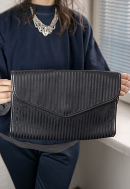 Vintage 80's Black Striped Envelope Clutch Bag