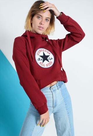 VINTAGE CONVERSE HOODIE WITH LOGO IN MAROON