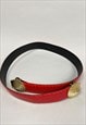 70'S VINTAGE LEATHER RED SHELL CLASP BELT LADIES GOLD