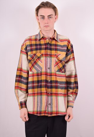 MENS VINTAGE FLANNEL SHIRT LARGE MULTI CHECK 90S