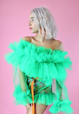Apple Green Ruffle Off the shoulder top