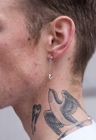 HANGING SAFETY PIN CLIP EARRING - SILVER