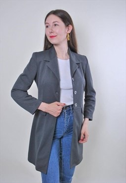 Women vintage grey minimalist long blazer jacket 