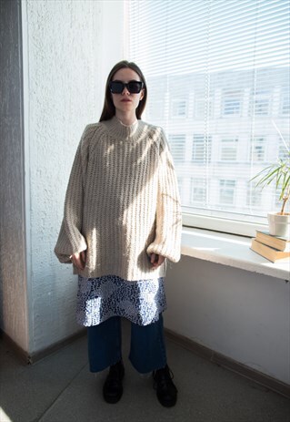 VINTAGE 90'S BEIGE WOOL JUMPER