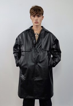 Faux leather trench coat going out catwalk jacket in black