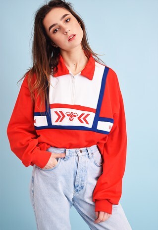 COOL VINTAGE 80'S RETRO HUMMEL OVERSIZED JUMPER TOP