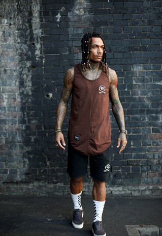 BROWN CURVED HEM VEST