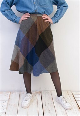 Vintage Women's S 70s Wool Skirt Below The Knee A Line Warm