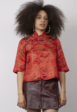 VINTAGE 90'S PREMIUM RED CHINESE-INSPIRED TOP