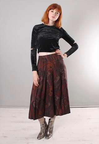VINTAGE 80S PAISLEY PATTERNED PLEATED MIDI SKIRT