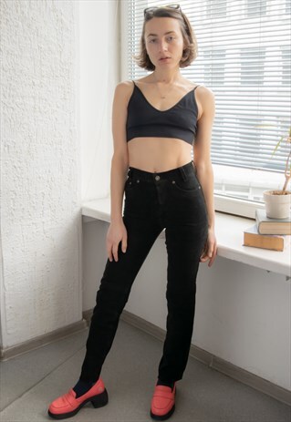 Vintage 70's Black Suede High Waisted Straight Trousers