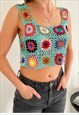 HANDMADE TURQUOISE CROCHET CROP TOP GRANNY SQUARE