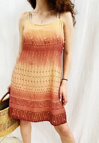 VINTAGE 90S ETHNIC BOHEME PRINT FESTIVAL MINI BEACH DRESS
