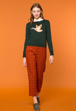 GREEN EMBROIDERED FLYING DUCK JUMPER