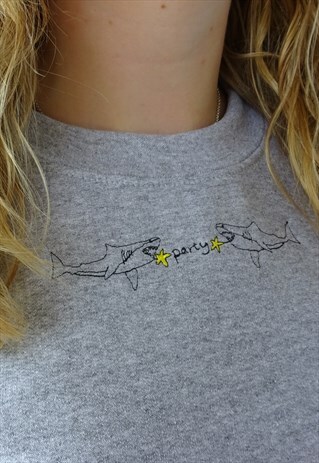 UNISEX SWEATSHIRT IN GREY WITH PARTY SHARK EMBROIDERY