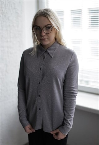 VINTAGE 80'S GREY/SILVER LONG SLEEVE SHIRT