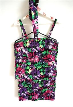 Vintage Floral Matching set  Summer Flowers Skirt Top Belt