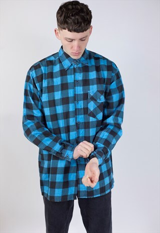 VINTAGE 90'S BLUE AND BLACK CHECK SHIRT