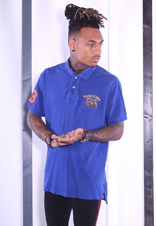 VINTAGE 90S RALPH LAUREN BLUE PRINT T-SHIRT UNISEX FESTIVAL