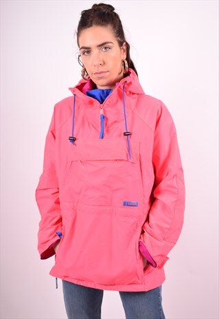 COLUMBIA WOMENS VINTAGE PULLOVER JACKET MEDIUM PINK 90'S