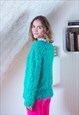 BRIGT GREEN AND BLUE FLUFFY KNITTED VINTAGE JUMPER