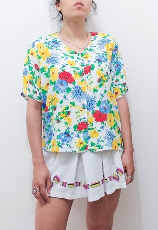 VINTAGE 80S OVERSIZE FLOWER PRINTED SUMMER SHIRT