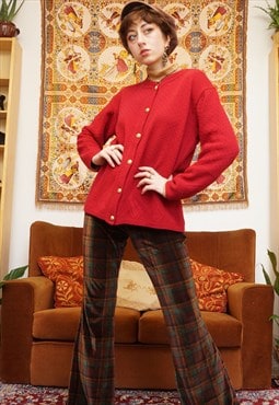 Vintage 90s Light Wool Mix Cardigan in Red