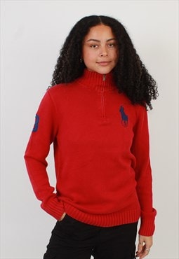 "Women's Vintage Polo Ralph Lauren Red Zip Neck Sweater